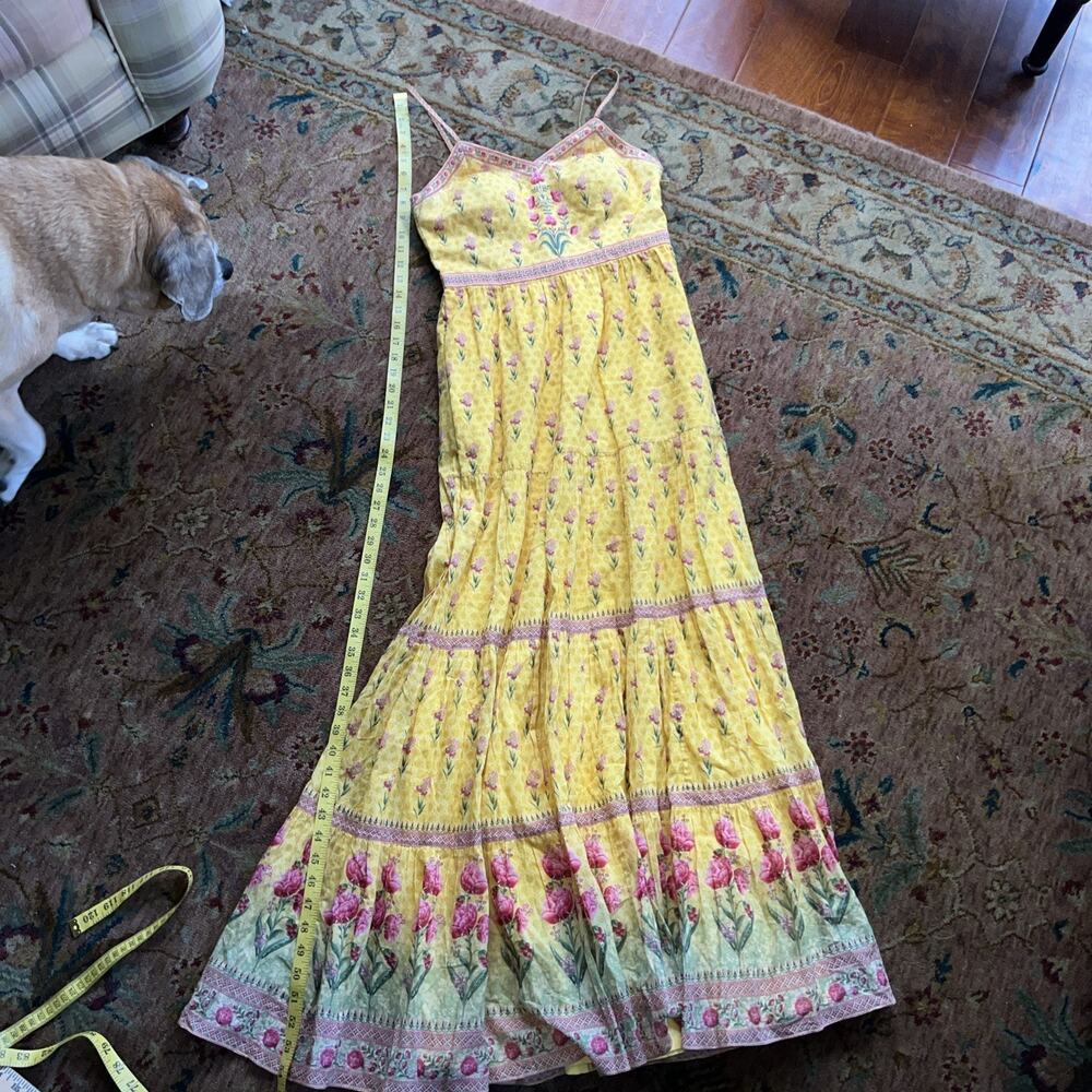 Anita Dongre Yellow Floral Tier Maxi Block Print Flowy Indian Design Sundress M - Picture 11 of 11